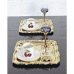 atabey home collection 2 ADET Sunum Tepsisi & Kahve & Çay Tepsisi- Gold Tepsi Döküm Gold Gül Çerçeveli