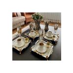 Atabey Home Collection 2'li Kahve & Çay & Sunum Tepsisi Lüx Ayaklı Ve Kulplu Paslanmaz 22 Cm