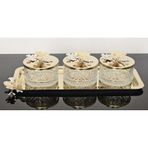 Atabey Home Collection 3'lü Kelebekli Gold Tepsili Kase Seti & Şekerlik & Sunumluk & Çerezlik