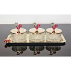Atabey Home Collection 3'lü Kirazli Gold Tepsili Kase Seti & Şekerlik & Sunumluk & Çerezlik