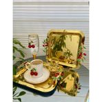 Atabey Home Collection 6'lı Kahve & Çay & Sunum Tepsisi Gold Tepsi Zeytin Dali & Kiraz Modele Uyumlu