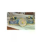 atabey home collection TEPSİLİSET Tepsili Gül Çerçeveli Gümüş-Gold Kase Seti & Şekerlik & Sunumluk & Çerezlik 34 Cm Tepsi