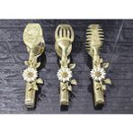 Atabey Home Gold Servis Maşa Seti 3'lü Beyaz Papatya Makarna/pasta/yemek/sunum Maşası Titanyum