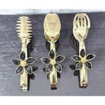 atabey home Gold Servis Maşa Seti 3'lü Papatya Siyah/makarna/pasta/yemek/sunum Maşası