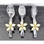 Atabey Home Gümüş Servis Maşa Seti 3'lü Gold Papatya Beyaz Makarna/pasta/yemek/sunum Maşası
