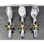 Atabey Home Gümüş Servis Maşa Seti 3'lü Gold Papatya Siyah Makarna/pasta/yemek/sunum Maşası