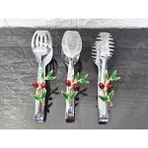Atabey Home Gümüş Servis Maşa Seti 3'lü Kırmızı Zeytin Makarna/pasta/yemek/sunum Maşası