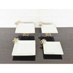 atabey home Porselen 4 Parça Sunumluk & Pasta Servisi & Ayakli Sunum Tabak Set - Beyaz Papatya Dökümlü