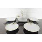 atabey home Porselen 5 Parça Sunumluk & Kurabiyelik & Ayakli Sunum Tabak Set Papatya Siyah Dökümlü