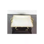 atabey home Porselen Büyük Sade Kare Servis Tabaği-Sunumluk Döküm Gold Çerçeve Ve Küçük 4 Ayakli 27Cm cercevelikareserisi