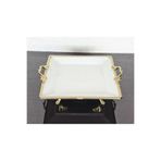 atabey home Porselen Büyük Sade Kare Servis Tabaği-Sunumluk Döküm Gold Çerçeve Ve Küçük 4 Ayakli 27Cm