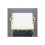 atabey home Porselen Küçük Sade Kare Servis Tabaği-Sunumluk Döküm Gold Çerçeve Ve Ayakli 22Cm