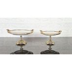 atabey home Porselen Sade Yuvarlak 2'li Servis Tabaği Srti-Sunumluk Döküm Gold Çerçeve Ve Döküm Ayakli 20+25Cm