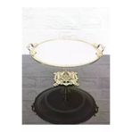atabey home Porselen Sade Yuvarlak Servis Tabaği-Sunumluk Döküm Gold Çerçeve Ve Döküm Ayakli 25 Cm çerçeveliseriyuvarlak