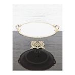 atabey home Porselen Sade Yuvarlak Servis Tabaği-Sunumluk Döküm Gold Çerçeve Ve Döküm Ayakli 25 Cm