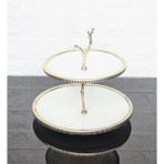 atabey home Porselen Yuvarlak Döküm Gold Çerçeveli 2 Katli Kurabiyelik Sade 25+19 Cm
