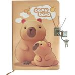 Ataby Capybara Hatıra Defteri (Günlük) Kilitli Defter 80 Yaprak - Kahve - 11x8 cm - Çizgili