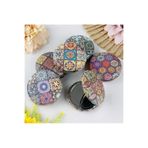 ATABY Otantik Mandala Tasarımlı Kozmetik Yuvarlak Cep Çanta Aynası Kapaklı El Makyaj Aynası 7CM