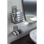 Atacı Home Paslanmaz Metal Banyo Organizeri - Yapışkanlı Diş Fırçalık ve Sabunluk Seti-2'li Süper Set - Siyah