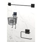 Atacı Home Yapışkanlı 3 Lü Siyah Fön Makinesi Askısı Havlu Askısı Wc Tuvalet Kağıtlık Banyo Set