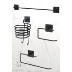 Atacı Home Yapışkanlı 4'lü Siyah Fön Makinesi Askısı Havlu Askısı Wc Tuvalet Kağıtlık Rulo Havluluk Banyo Set