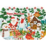 Atagift Hediyelik Happy New Year Temalı Büyük Boy 35 x 20 cm Metal Sunum Tepsisi – Kış Köyü, Noel Baba ve Kardan Adam Desenli Yılbaşı Tepsisi - Açık Mavi