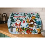 Atagift Hediyelik Happy New Year Temalı Küçük Boy 25X16 cm Metal Sunum Tepsisi – Noel Baba, Kardan Adam ve Kış Köyü Desenli Yılbaşı Tepsisi - Açık Mavi