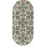Atagift Hediyelik Klasik Çiçek Dal Bezeme Desenli Oval Metal Çay Kahve Sunum Tepsisi –16X35CM - Çok Renkli