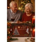 Atagift Hediyelik Merry X-Mas & Happy New Year Temalı Küçük Boy 25 x 16 cm Metal Tepsi – Yılbaşı Kahve ve Ikram Sunum Tepsisi - Bordo