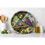 Atagift Hediyelik Meyve Motifli Patchwork Yuvarlak Metal Çay Kahve Sunum Tepsisi 35CM - 1 Adet