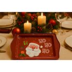 Atagift Hediyelik Noel Baba Figürlü Yılbaşı Metal Tepsi – Ho Ho Ho Yazılı Küçük Boy Çay Kahve Tepsisi 25X16CM - Kırmızı