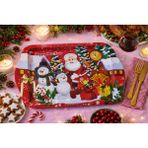 Atagift Hediyelik Yılbaşı Temalı Kırmızı Metal Tepsi – Happy New Year Desenli Çay Kahve ve Ikram Sunum Tepsisi Küçük Boy 25 x 16 cm