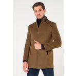 AtakGiyim Erkek Slim Fit Camel Hakim Yaka Omuz Detaylı Kaşe Kaban