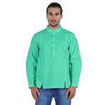 Atasi Henley Uzun Kol Mandarin Yaka Kısa Kurta Akuamarin Yeşili Erkek Günlük Gömlek