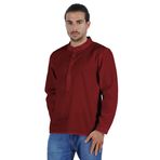 Atasi Henley Uzun Kol Mandarin Yaka Kısa Kurta Bordo Erkek Gömlek