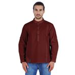 Atasi Henley Uzun Kol Mandarin Yaka Kısa Kurta Bordo Erkek Günlük Gömlek