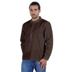 Atasi Henley Uzun Kol Mandarin Yaka Kısa Kurta Kahverengi Erkek Gömlek