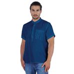 Atasi Kurta Henley Mandarin Yaka Kısa Kollu Cepli Kraliyet Mavisi Erkek T-shirt
