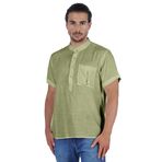 Atasi Kurta Henley Mandarin Yaka Kısa Kollu Cepli Nane Yeşili Erkek T-shirt