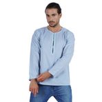 Atasi Kurta Hint Uzun Kollu Düz Yuvarlak Yaka Açık Mavi Erkek T-shirt