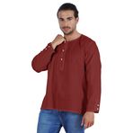 Atasi Kurta Hint Uzun Kollu Düz Yuvarlak Yaka Bordo Erkek T-shirt