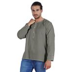 Atasi Kurta Hint Uzun Kollu Düz Yuvarlak Yaka Gri Erkek T-shirt