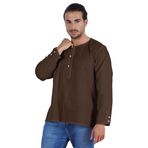 Atasi Kurta Hint Uzun Kollu Düz Yuvarlak Yaka Kahverengi Erkek T-shirt