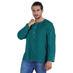 Atasi Kurta Hint Uzun Kollu Düz Yuvarlak Yaka Koyu Cam Göbeği Yeşili Erkek T-shirt