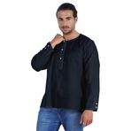 Atasi Kurta Hint Uzun Kollu Düz Yuvarlak Yaka Koyu Lacivert Erkek T-shirt
