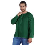 Atasi Kurta Hint Uzun Kollu Düz Yuvarlak Yaka Koyu Yeşil Erkek T-shirt