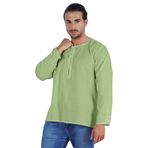 Atasi Kurta Hint Uzun Kollu Düz Yuvarlak Yaka Nane Yeşili Erkek T-shirt