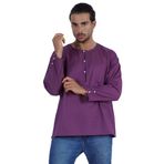 Atasi Kurta Hint Uzun Kollu Düz Yuvarlak Yaka Şarap Erkek T-shirt