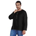 Atasi Kurta Hint Uzun Kollu Düz Yuvarlak Yaka Siyah Erkek T-shirt