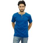 Atasi Kurta Kısa Pamuklu Cam Göbeği Mavisi Erkek T-shirt